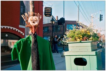 BELFAST - A scarecrow by Gage Austin, 5, made from a rake, a pretzel and other found objects, was one of dozens made by children of the Starrett Children's Center and Cornerspring Montessori school and displayed throughout the downtown.