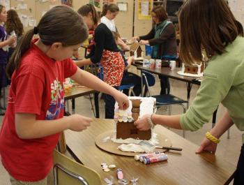 Making a roof covered with Necco wafers can be tedious. (Photo by Holly S. Edwards)