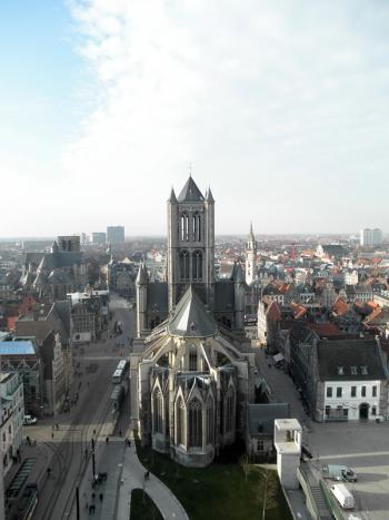 A few minutes and 256 steps later, looking out of the belfry at cathedral number one (ok, a little more than a few minutes...). (Photo by Ari Snider)