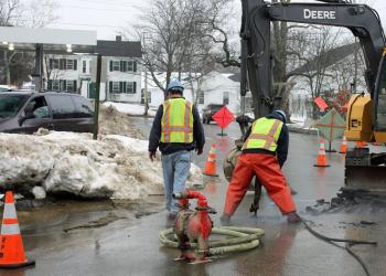 The water main break is suspected in a 10-inch cast iron pipe under Union Street laid in 1887. (Photo by Holly S. Edwards)