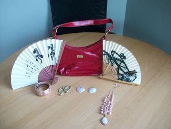 Purse, earrings, necklace and fans?! (South Portland)