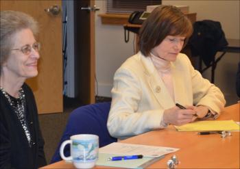 Rockport Acting Town Manager Linda Greenlaw and Camden Town Manager Patricia Finnigan. (Photo by Lynda Clancy)