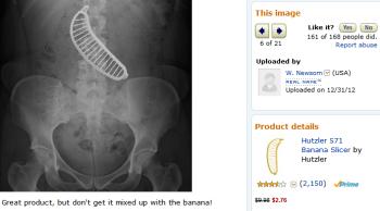 Screen grab of an image uploaded by a reviewer/customer to the Hutzler 571 Banana Slicer page. (Courtesy Amazon.com)