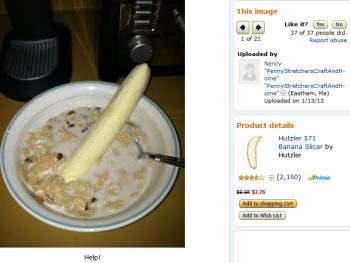 Screen grab of an image uploaded by a reviewer/customer to the Hutzler 571 Banana Slicer page. (Courtesy Amazon.com)