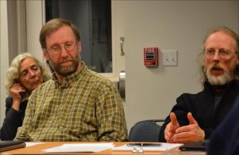 Maine Legislator Joan Welsh (D-Rockport), and Rockport select board members Ken McKinley and Geoffrey Parker.