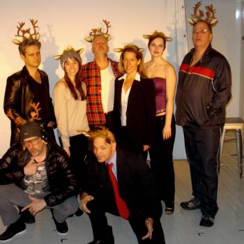 Joseph Ritsch as Cupid; David Troup as Comet; (Standing left to right): Lou Carbonneau, as Dasher; Abby Norman, as Dancer; Paul Hodgson, as Donner; Jen Hodgson, as Blitzen; Ashley St. Pierre, as Vixen; and David Greenham as Prancer/ Hollywood. (Photos by Chris Wolf)