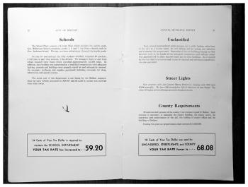 Pages 9 and 10 of a section of the 1952-53 report detailing the services that contribute to the city's tax rate.
