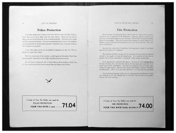 Pages 11 and 12 of a section of the 1952-53 report detailing the services that contribute to the city's tax rate.