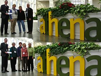 Recent beneficiaries of athenahealth's athenaGives program were Triad of Waldo County Soap Closet and Waldo County YMCA, with each organization receiving a check for $10,000.