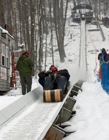 Friday's scheduled events for the U.S. National Toboggan Championships brought out tobogganers seeking practice runs. (Photo by Holly S. Edwards)