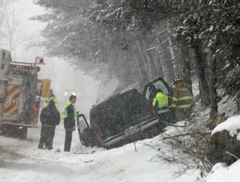 Michael Ashley of Ohio was driving this Chevy SUV when he collided with an out-of-control pickup truck on Route 52. (Photo by Holly S. Edwards)
