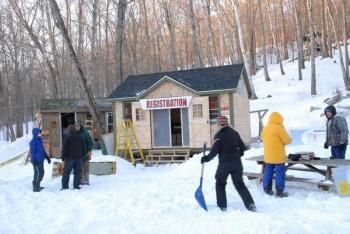 Many arrived on site at the chute carrying shovels Sunday, but the Snow Bowl crew did a great job readying the venue -- during Saturday's blizzard. (Courtesy Snow Bowl/by Dave Ridley)