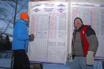 Keeping score the old-fashioned way, these are unofficial times, but pretty close to accurate. (Courtesy Snow Bowl/by Dave Ridley)