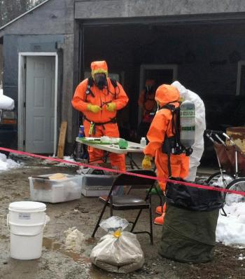 MDEA agents and others at work investigating a suspected methamphetamine laboratory on St. George Road (Route 131) in South Thomaston Tuesday. (Courtesy Maine Drug Enforcement Agency)