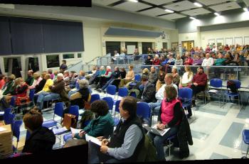 Roughly 200 people came to Searsport District High School for Monday night's public hearing on the proposed LPG facility. (Photo by Ethan Andrews) Roughly 200 people attended Monday night's public hearing on the proposed LPG facility. (Photo by Ethan Andrews)