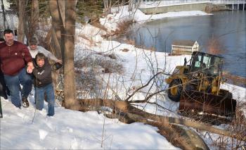 The walk up from where Tracy Harford and the front-end loader ended up Friday in Camden. (Photo by Lynda Clancy)