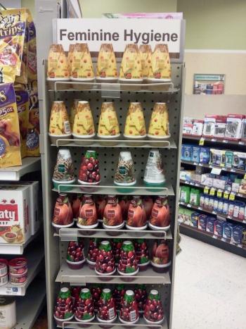 Sent to us by reader Felicia Curtis. "I took this at Rite-Aid in Belfast on 11/30/12. I was waiting in line for a prescription and looked up and started laughing! " (photo: Felicia Curtis)