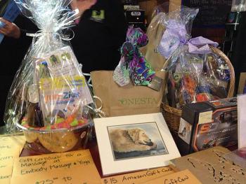 Raffle tickets were sold for a variety of gifts baskets, gift certificates to local stores and other items during the Feb. 20 Pints for Paws fundraiser at Rollie's in Belfast.