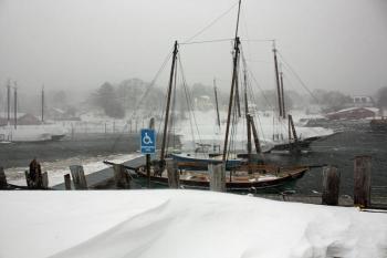 Schooners under wraps at the head of Camden Harbor. (Photo by Holly S. Edwards)