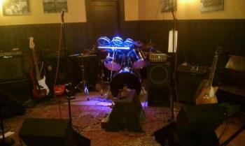 Setting up the floor for The Dolphin Strikers. (Courtesy Billy's Tavern)