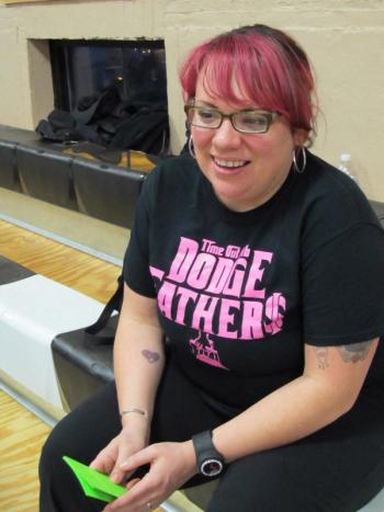 Erica Sanchez, aka The Dirty Sanchez cheers her team from the sidelines. (Photo by Kay Stephens)