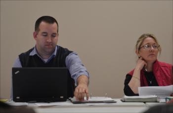 Town Administrator Jon Duke and Wendy Pelletier. (Photo by Lynda Clancy)