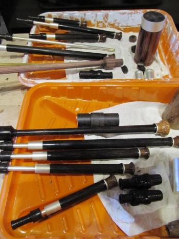 Two sets of pipes he's producing for customers that are three weeks out. (Photo by Kay Stephens)