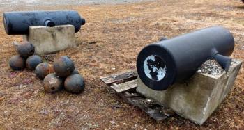 Two Civil War Howitzers in Rockland's impound lot behind City Hall. (Photo by Chris Wolf)