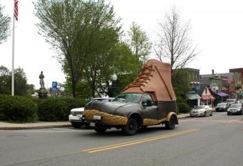 The LL Bean Bootmobile in Camden May 20. (Photo by Holly S. Edwards)