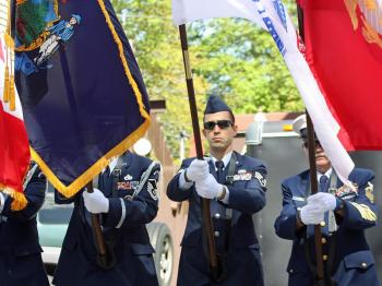 Eric Verite of the Maine Air National Guard and Air Force in the color guard in Camden's Memorial Day parade May 27. (Photo by Holly S. Edwards)