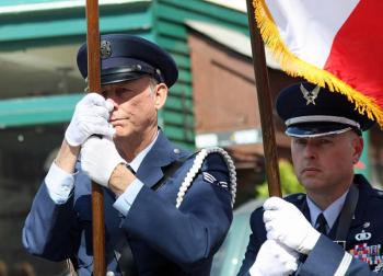 Lincolnville Selectman Rosey Gerry, left, served in the U.S. Air Force and is the new commander of American Legion Post 30 in Camden. (Photo by Holly S. Edwards)