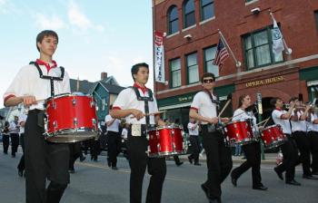 Members of the Camden Hills Regional High School band march in Camden's Memorial Day parade. (Photo by Holly S. Edwards)