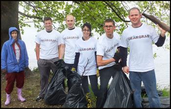 Marilyn Trask (left) and members of the Coast Gusrd are left to right: Justine Yetzer, Brendan Whelan, Angel Cordero, Abraham Vhavev, Amui Begtmer