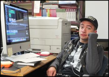 David Munson, a junior, works to finish his mockumentory about gamers.