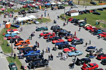 Guests mill around more than 500 vehicles on display at the 12th Annual Cruisin' to Graduation Car Show at Medomak Valley High School in Waldoboro May 5. (Courtesy of Waldoboro Fire Department)