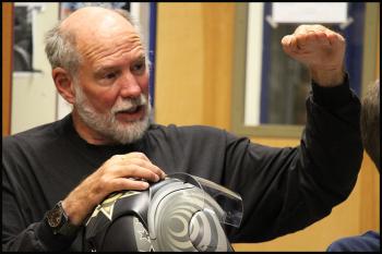 Jack Churchhill demonstrates a technique for film students. (Photo courtesy of CHRHS)