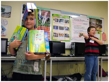 Mount View sixth grader Hunter Penney, a.k.a. "Box Man," gets creative during a snack break. (Photo by Ethan Andrews)