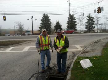David Elwell and Nathan Borst, environmental technicians with Rockland's wastewater treatment facility. (Photo courtesy of Kelli Bucklin)