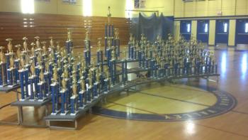 Trophies line risers at the Cruisin' to Graduation Car Show in Waldoboro May 5. (Courtesy Elizabeth-Ann Warren)