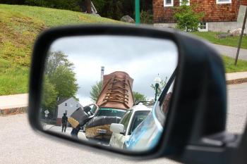 It's not often look in the rear view mirror and see a ginormous Bean Boot by LL Bean parked behind you but when you do, you best hop out and check it out.