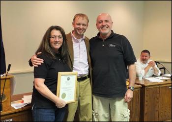 Nancy and Pat O'Brien of Fiore's on Main Street accept the City's commendation for winning the 2013 Woman-Owned Small Business Award. Between Nancy and Pat is Rockland Mayor Will Clayton. (Photos by Chris Wolf)