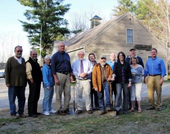 From left, Paul Crowley, of the Municipal Building Committee; Rob Newcombe, of the Municipal Building Committee; Doris Weed, of the Municipal Building Committee; Jay Foster, chairman of the Municipal Building Committee; David Nazaroff, president of The Penobscot Company; Lincolnville Selectman Ladleah Dunn; David Barrows, Lincolnville Select Board chairman; Lincolnville Selectman Jason Trundy; Amanda Austin, project architect of 2A Architects, LLC; Lincolnville Selectman Rosey Gerry; Dorothy Lanphear of the Municipal Building Committee; and Bill Lane, site engineer of Gartley & Dorsky pose following the groundbreaking for the Lincolnville town office renovations, Monday, April 29. (Photo courtesy of David Kinney)