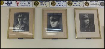 Photos of Winslow, Holbrook and Merrit who the American Legion Post 1 is named after hang on the wall inside the post.