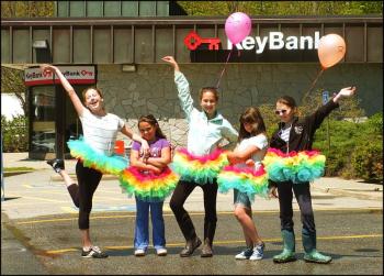 Dancers from the Rockport Dance Conservatory pose in their Tutus they wore to wash cars on Saturday at Key Bank. (Photos by Chris Wolf)