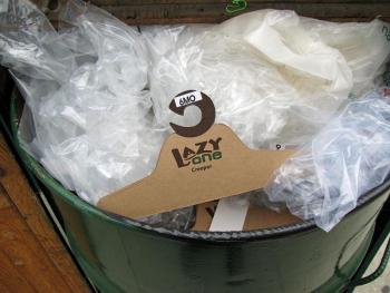 A Camden Public Works crew found this commercial trash stuffed into a downtown trash can last month. (Courtesy Town of Camden)