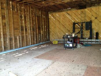 The completed subfloor in the old schoolhouse that is being renovated to become the new Lincolnville Community Library. (Photo by Sheila Polson)