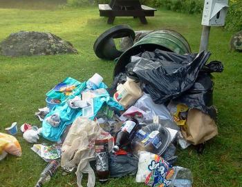 This large bag of residential trash was left in the trash can at Shirttail Point beach in Camden recently and removed by Parks and Recreation crews Wednesday morning. (Courtesy Town of Camden)
