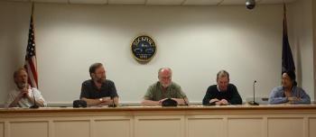 From left, Rockport Select Board members Geoffrey Parker, Kenneth McKinley, William Chapman (chair), Charlton Ames (vice-chair) and Tracy Lee Murphy. (Photo by Holly S. Edwards)