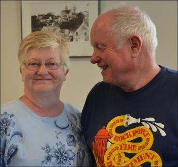 Jennifer and Bruce Woodward. More time for the garden now, and walking the dog! (Photo by Lynda Clancy)