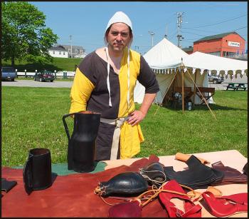 Cedric of Thanet with his leathercraft.